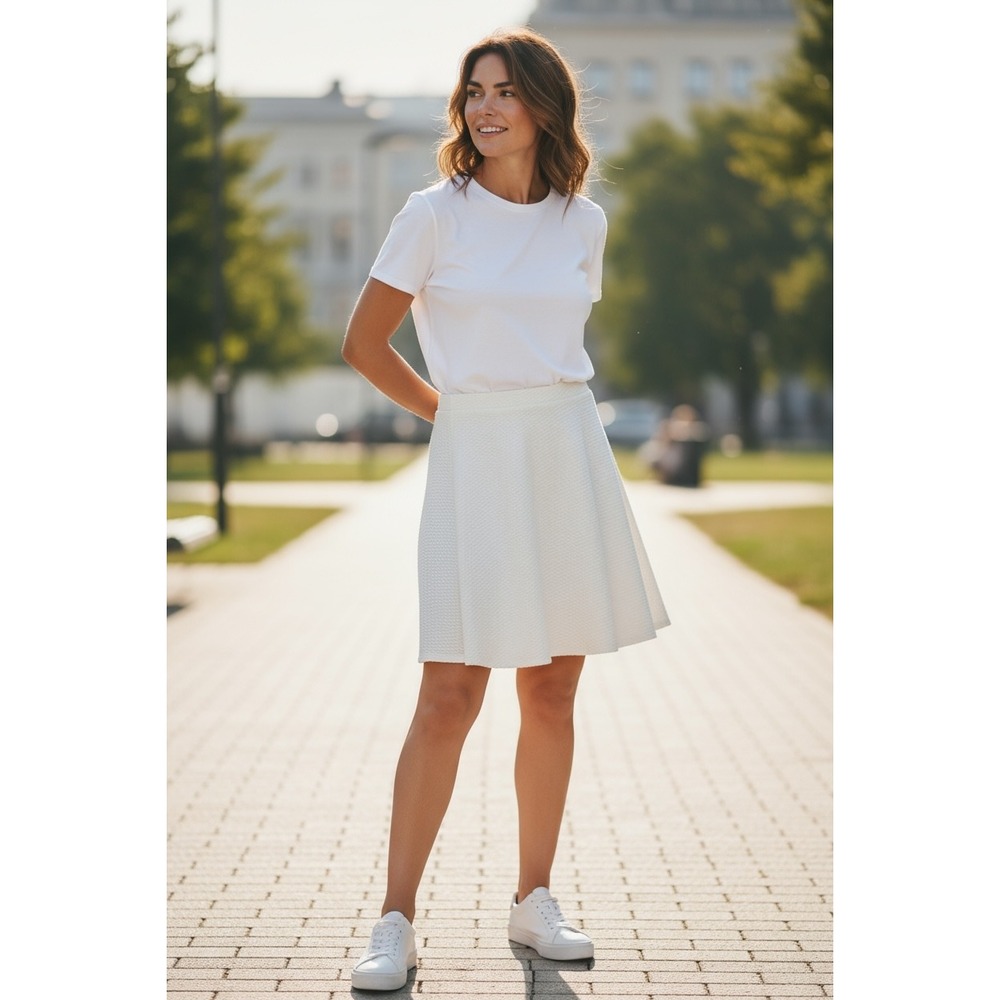 Lily White Women's Textured A-Line Midi Skirt White Size Large NWT‎ VINTAGE